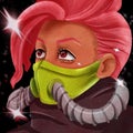 Pink hair woman in green breathing mask